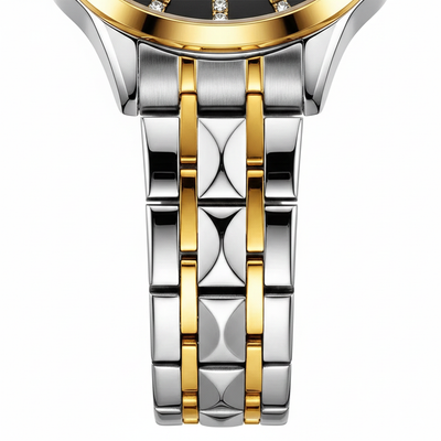 Détail du bracelet en acier argenté et doré de la montre OLEVS Valentine noire