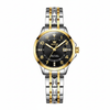 Montre femme OLEVS Valentine noire avec bracelet acier bicolore sur fond blanc