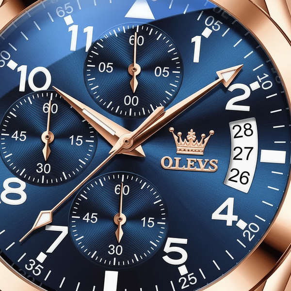 Montre OLEVS – Détail Cadran Chronographe Bleu Marine