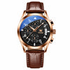 Montre homme Olevs Rennes noire avec bracelet en cuir brun