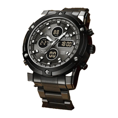 Montre homme Olevs Toulon noire analogique digitale avec bracelet acier
