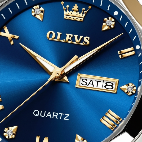 Détail cadran bleu montre quartz Avignon OLEVS