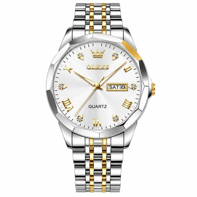 Montre quartz homme Avignon argentée dorée vue de face OLEVS