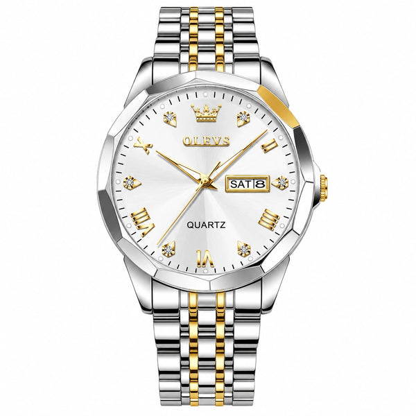 Montre quartz homme Avignon argentée dorée vue de face OLEVS