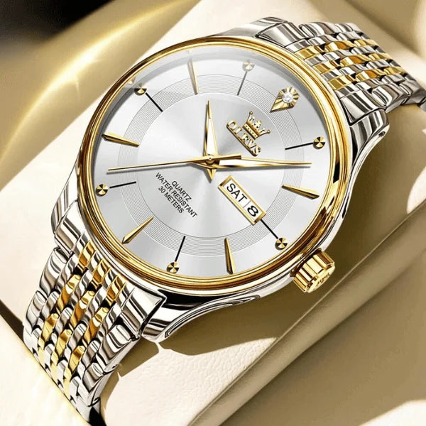 Montre quartz homme Fontainebleau argentée dorée vue rapprochée