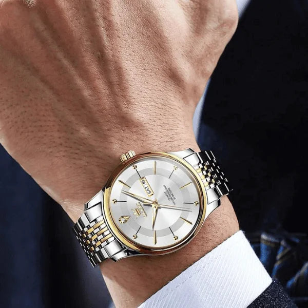 Montre quartz homme Fontainebleau argentée dorée détail cadran