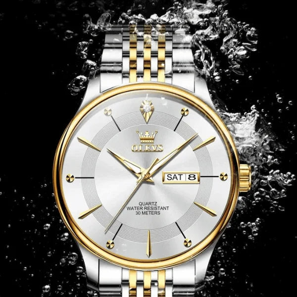 Montre quartz homme Fontainebleau argentée dorée portée au poignet