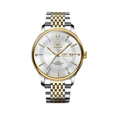 Montre quartz homme Fontainebleau argentée dorée vue de face OLEVS