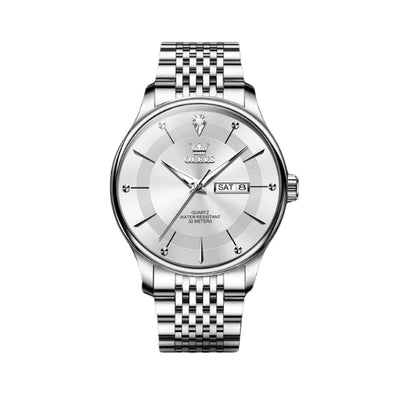 Montre quartz homme Fontainebleau argentée vue de face OLEVS