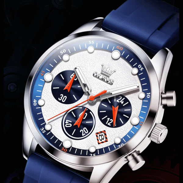 Détail compteurs cadran montre sport Marseille bleue
