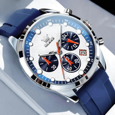 Vue rapprochée boîtier bracelet montre sport Marseille bleue