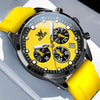 Détail compteurs cadran montre sport Marseille jaune