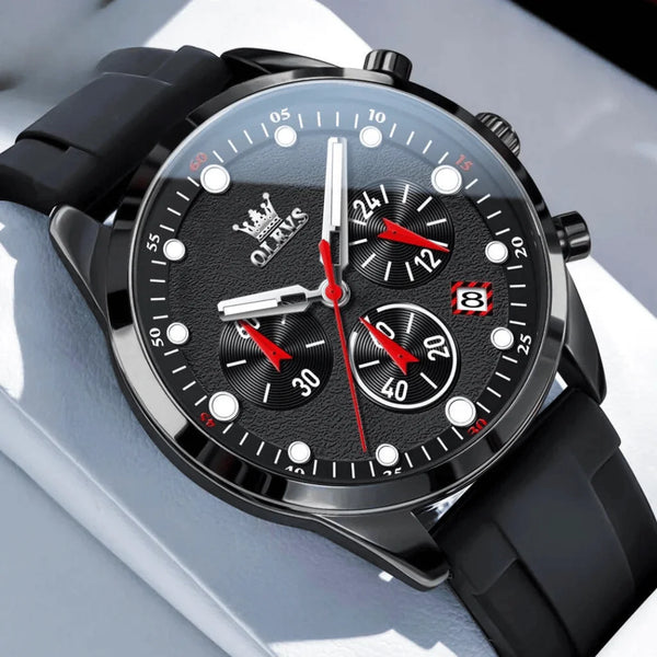 Détail compteurs cadran montre sport Marseille noire