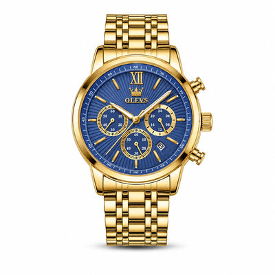 Montre homme Olevs Brest dorée cadran bleu bracelet acier