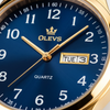 Gros plan sur le cadran bleu de la montre Olevs Colette avec chiffres arabes et guichet jour-date