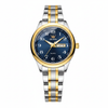 Montre femme Olevs Colette bleue avec bracelet acier bicolore, vue de face sur fond blanc