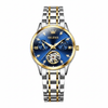 Montre femme OLEVS Charlotte bleue avec bracelet acier bicolore sur fond blanc