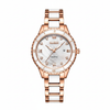 Montre femme Olevs Margot blanche à finitions dorées rose, vue de face sur fond blanc
