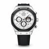 Olevs Menton Montre Homme Chronographe Blanche Argentée Fond Blanc Bracelet Silicone Quartz 42mm