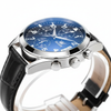 Vue latérale du boîtier argenté et du bracelet cuir noir de la montre Olevs Rennes